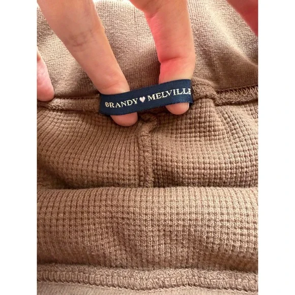 Brandy Melville Brown Waffle Knit Thermal Mini Skirt Drawstring OS - Picture 5 of 9